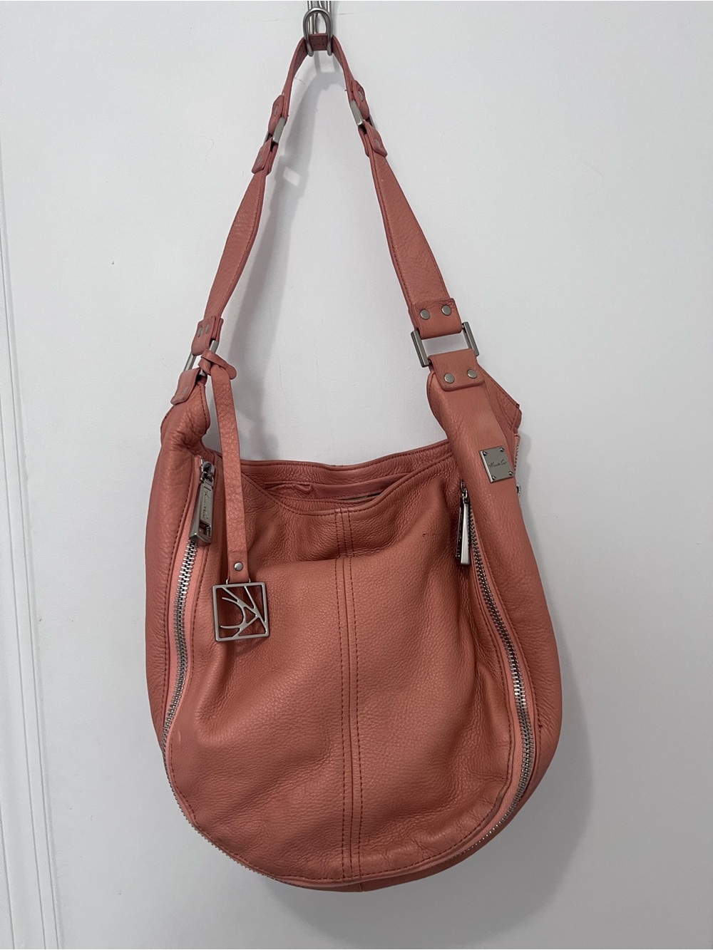 Kenneth Cole Leather Salmon Hobo Bag w/ Hidden Zip Pockets